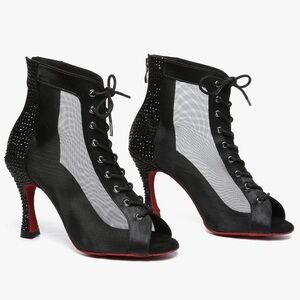 New Black studded and red bottom Latin Dance Shoes